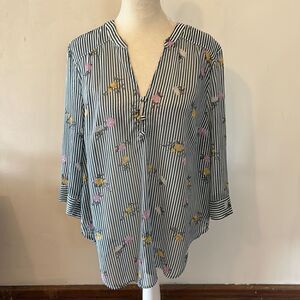 Torrid green white striped floral long sleeve sheer blouse Size 00